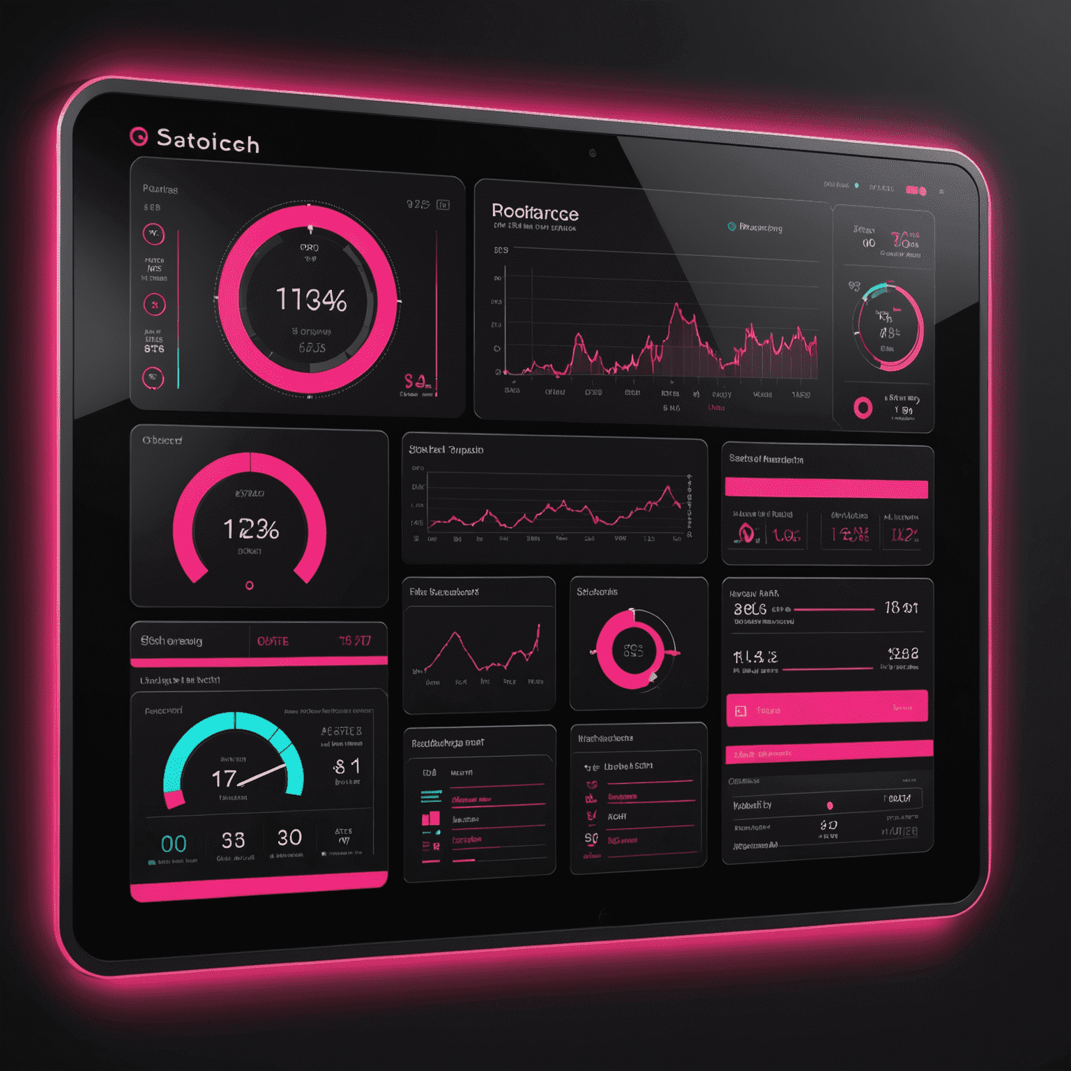 A futuristic interface dashboard showing flock management tools with vibrant red and pink accents on a black background