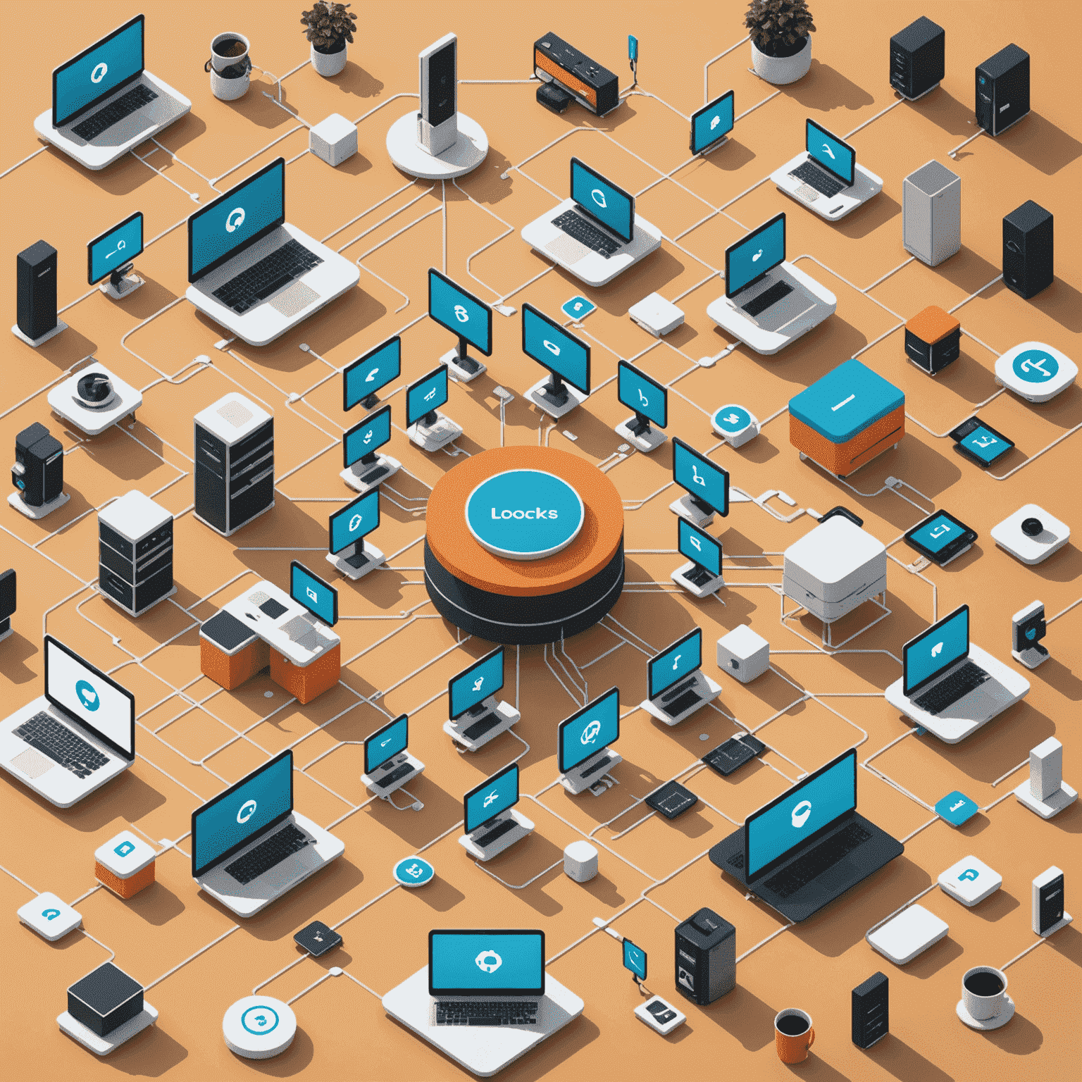 A visual representation of Flockirs integration services showing various tools and platforms connected through a central hub