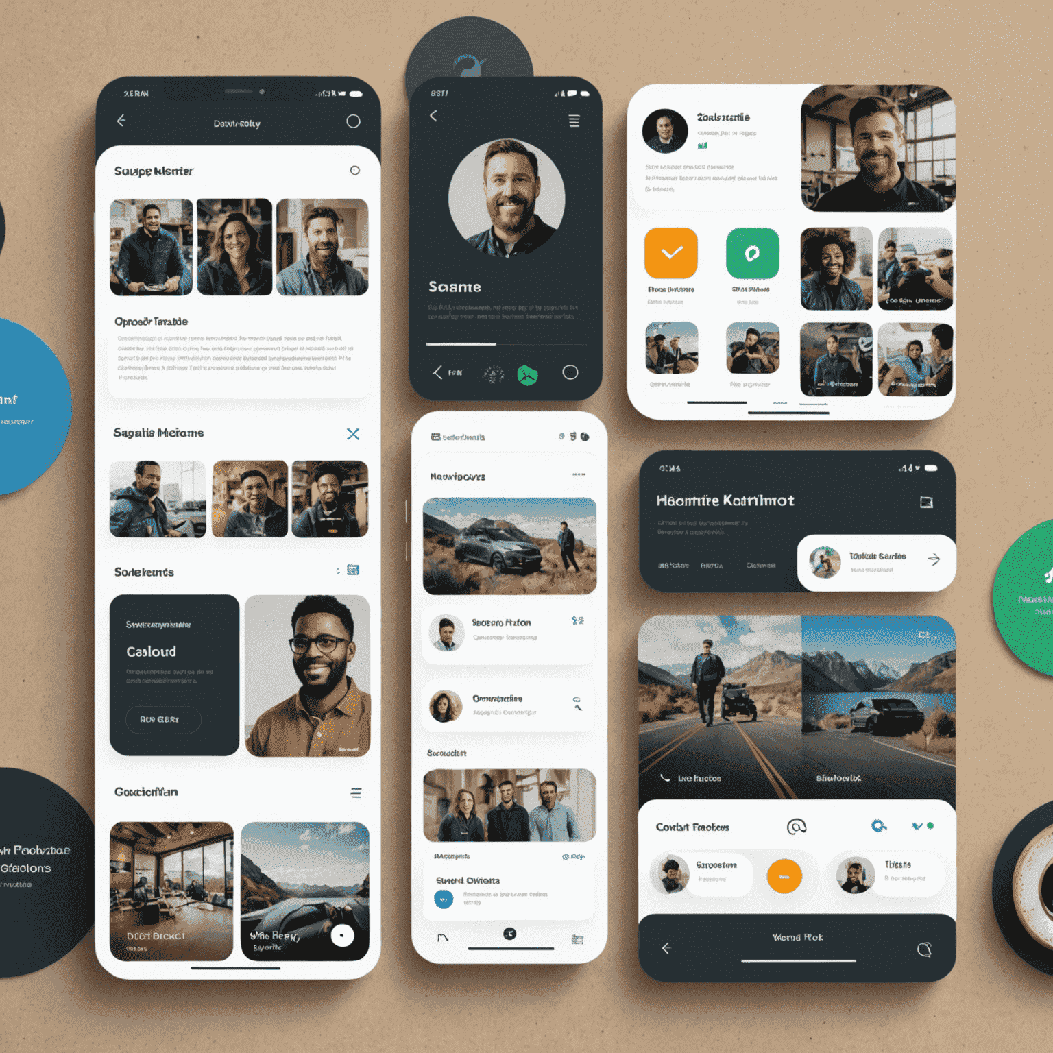 A collage of various customization options for flock interfaces, including color schemes, widget layouts, and team member profile customizations. The image showcases the flexibility and depth of personalization available to flockerz.